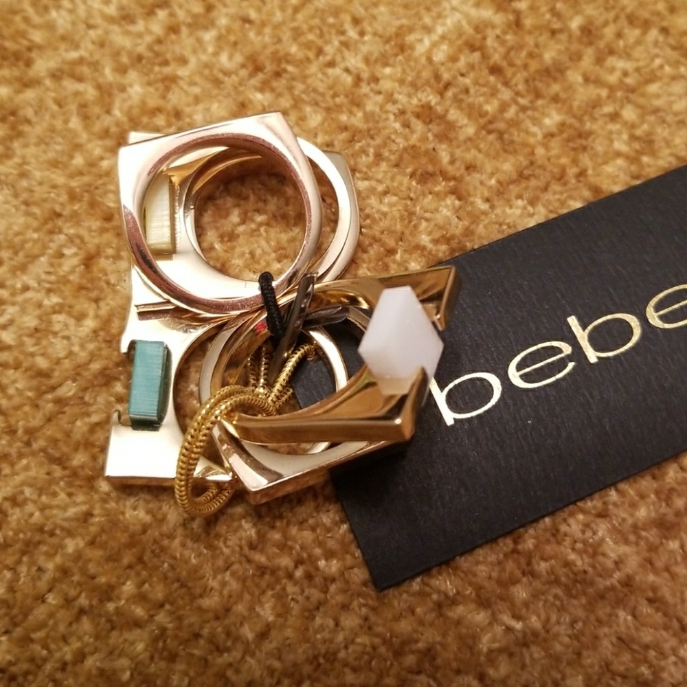Nwt Bebe Gold Stackable Gold & Stone Rings Size6/7